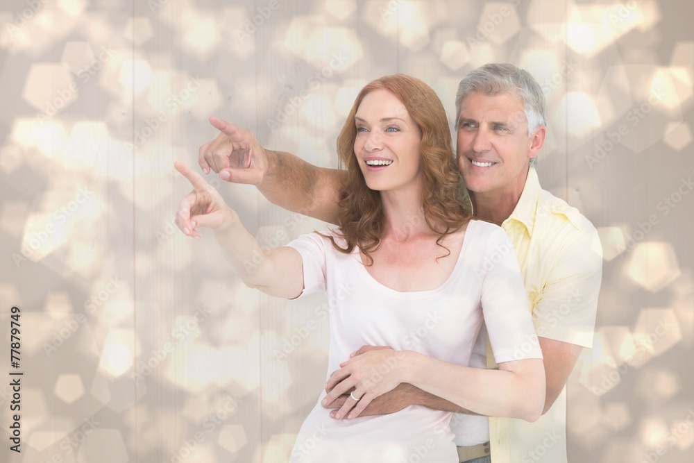 Aufkleber composite image of casual couple smiling and pointing