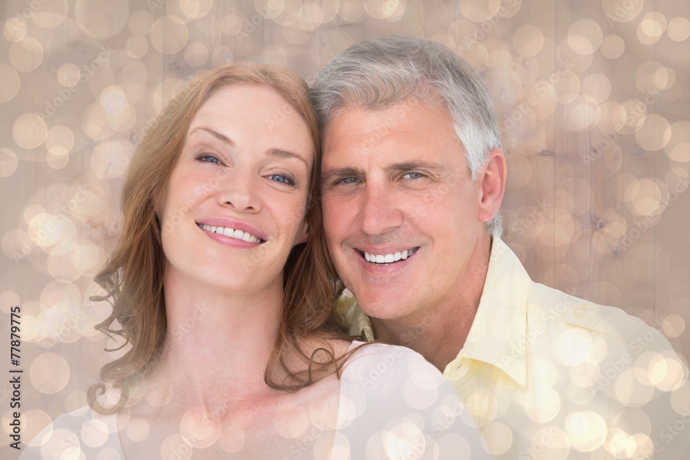 Aufkleber composite image of casual couple hugging and smiling