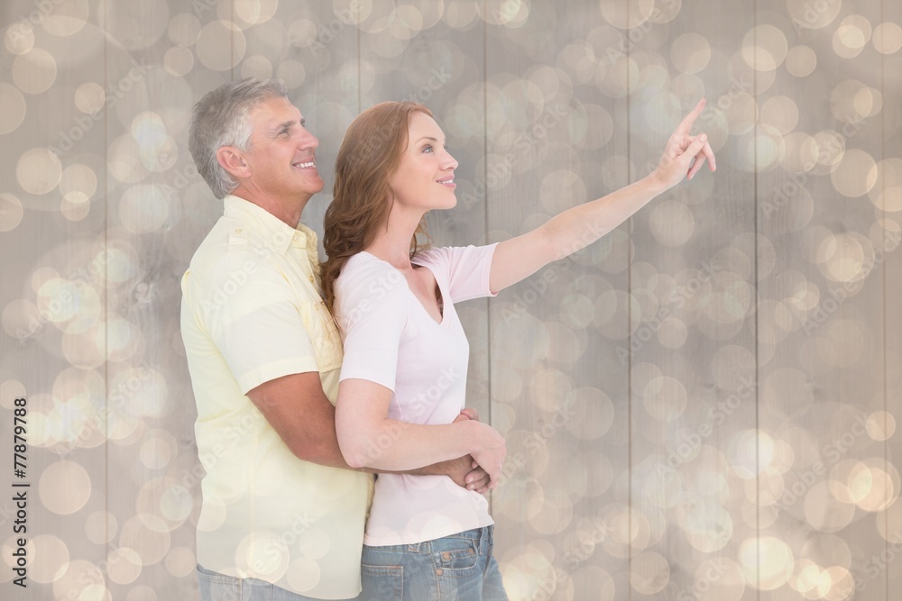 Aufkleber composite image of casual couple hugging and looking