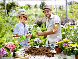 father and son gardening