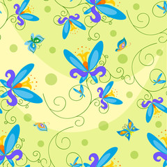 Butterfly and Flowers Seamless .