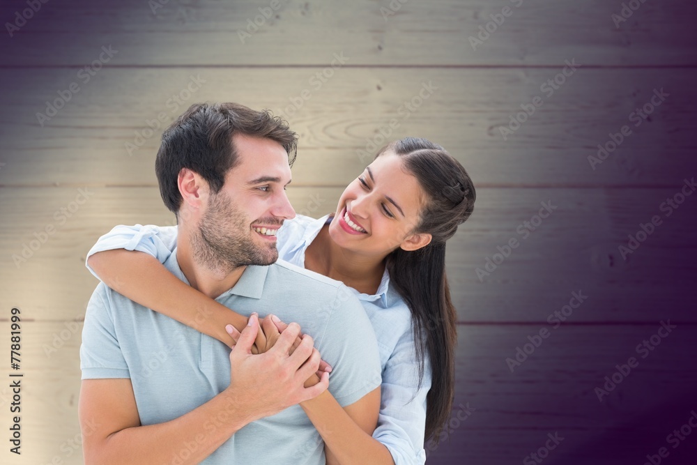 Poster Composite image of cute couple smiling at each other
