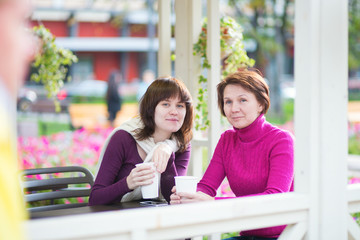 Middle aged woman and her grown up daughter