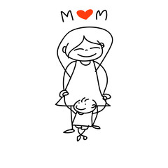hand drawing cartoon happy mom