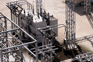 electrical power substation, transformers, insulators
