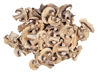 Heap of dried mushrooms on a white