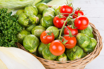 small tomatoes and brussels sprouts
