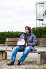 Fototapeta premium Man with tablet outdoor