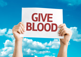 Give Blood card with sky background