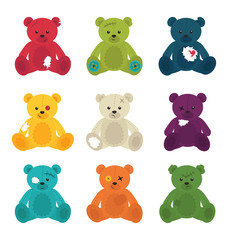 Broken cute teddy bears isolated