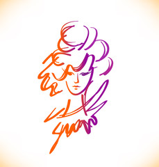 Beauty sketch of woman face. Romantic lady portrait