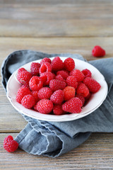 ripe raspberries in a bowl