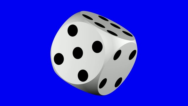 Seamlessly rotating dice over blue screen