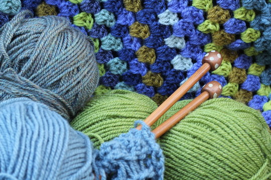 Fototapeta Blue and Green Yarn Crafts