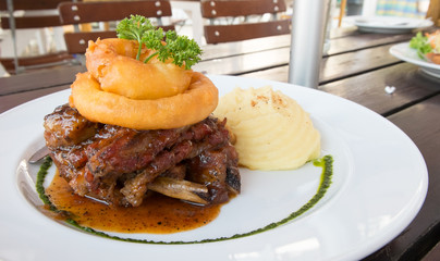 Pork Ribs barbecue with onion ring