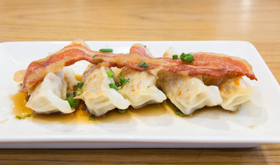 pork gyoza with bacon