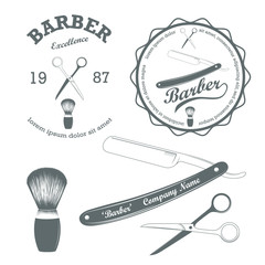 Vector set of vintage retro barber supplies - 77891900