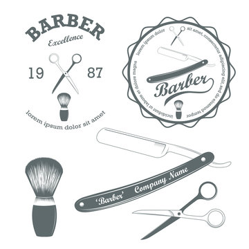 Vector set of vintage retro barber supplies