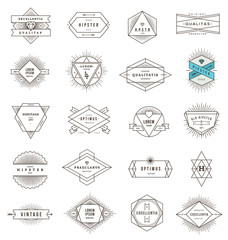 Set of hipster line emblems and signs with sunburst - obrazy, fototapety, plakaty