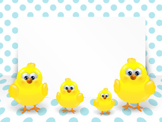 easter chicks and white blank over dotted background