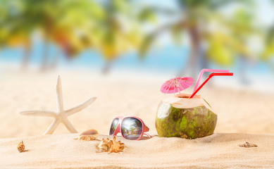 summer coconut cocktail on the beach