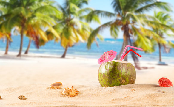 summer coconut cocktail on the beach