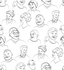 Smiling and Laughing Faces, Vector Seamless Pattern