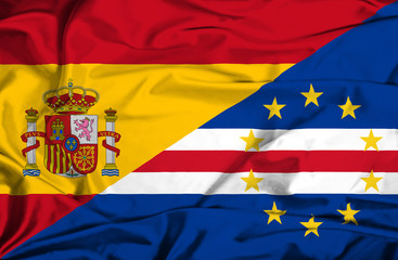 Obraz premium Waving flag of Cape Verde and Spain
