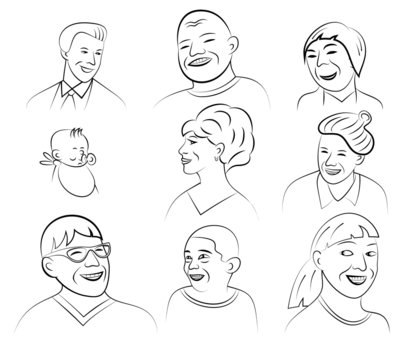 Smiling and Laughing Faces, Vector Illustration