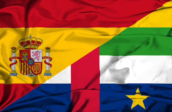 Waving flag of Central African Republic and Spain