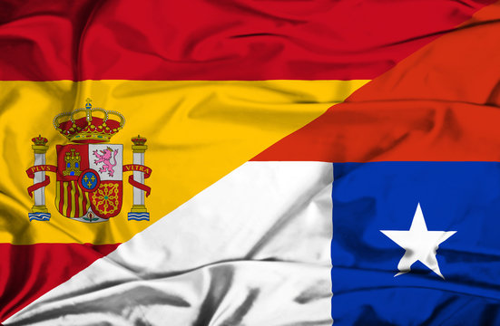 Waving flag of Chile and Spain