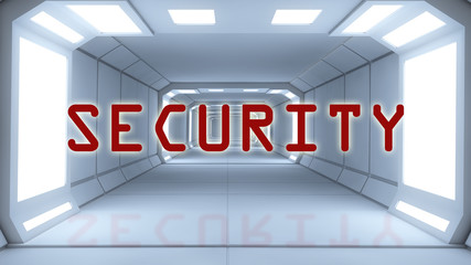 Futuristic interior and Security text