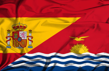 Waving flag of Kiribati and Spain