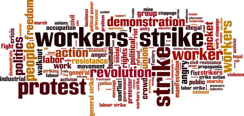 Workers strike word cloud concept. Vector illustration
