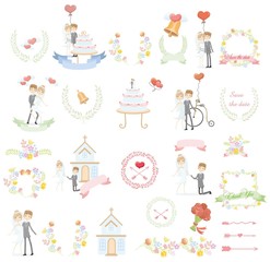 Набор элементов дизайна шаблонов свадьбу на пригласительных