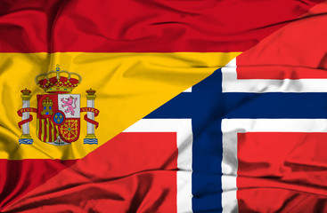 Fototapeta premium Waving flag of Norway and Spain