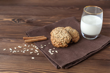 oatmeal cookies with milk, close-up