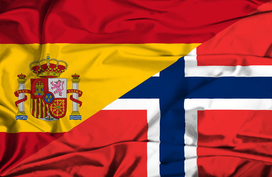 Waving flag of Norway and Spain