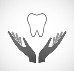 Two hands offering a tooth