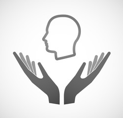 Two hands offering a male head