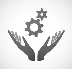Two hands offering gears