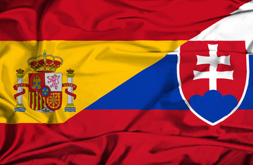 Waving flag of Slovakia and Spain