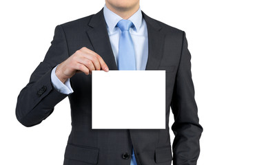 businessman holding poster