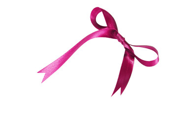 Shiny red satin ribbon and bow on white background