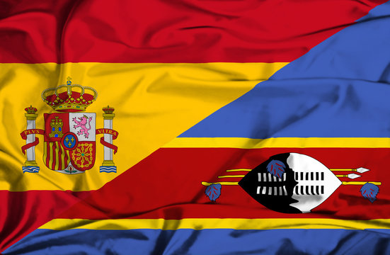 Waving flag of Swazliand and Spain