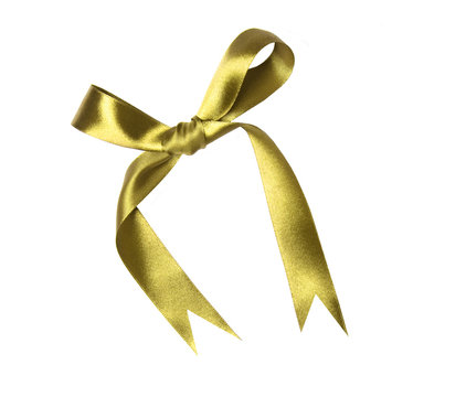 Yellow ribbon with a bow. Isolated 