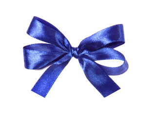 Blue (azure) fabric ribbon and bow. isolated
