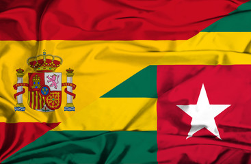 Waving flag of Togo and Spain