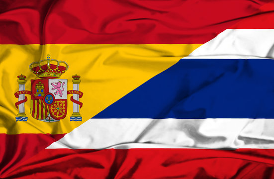 Waving flag of Thailand and Spain