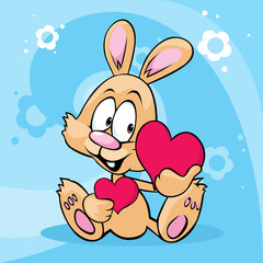 cute bunny vector character holding heart sitting